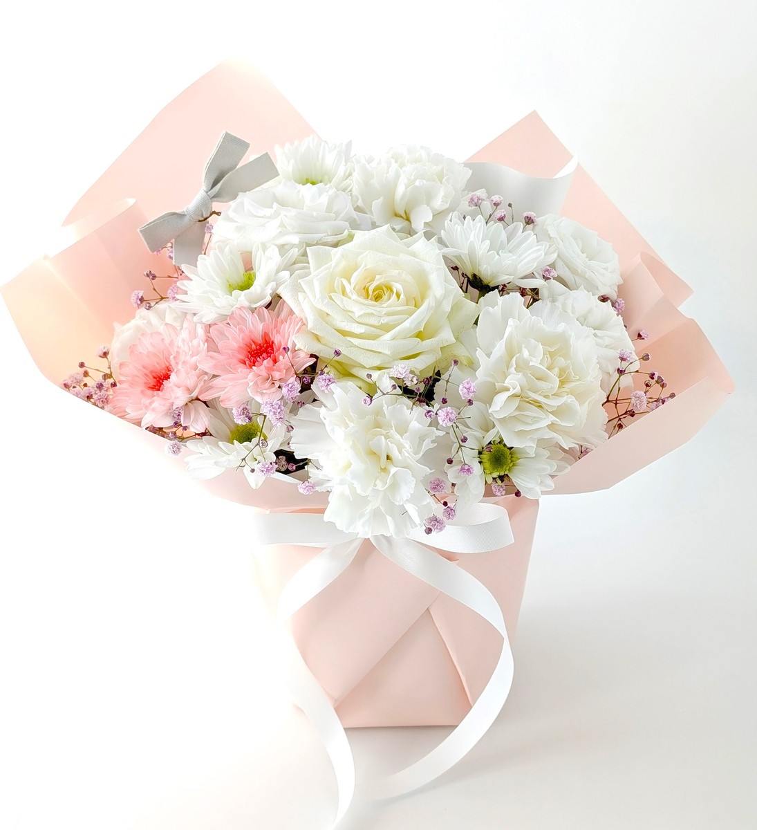 フラワーアレンジメント*スノー＆ピンク* - 【フラワーズ・ドゥ