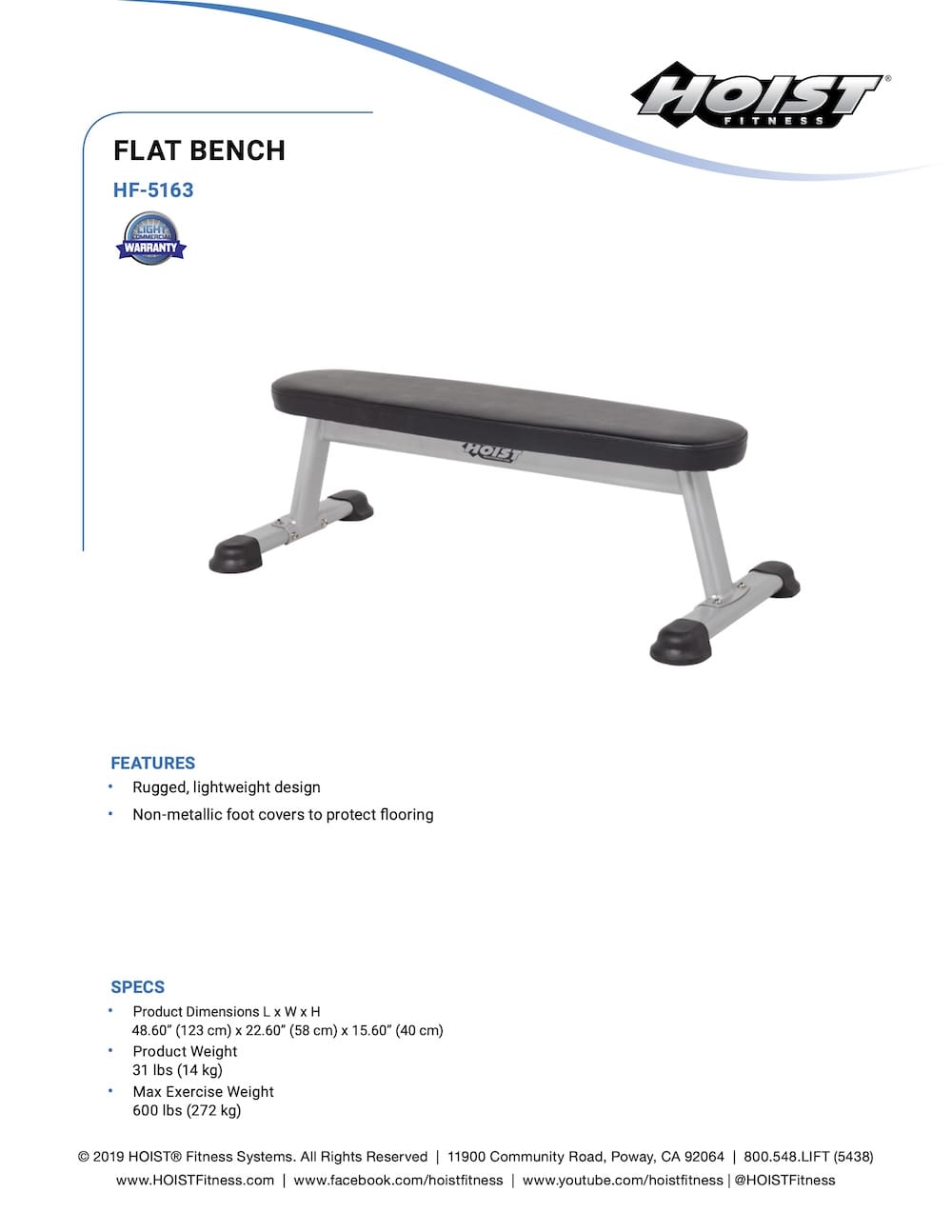 Hoist HF-5163 Flat Utility Bench | Workout Benches at Fitness Gallery