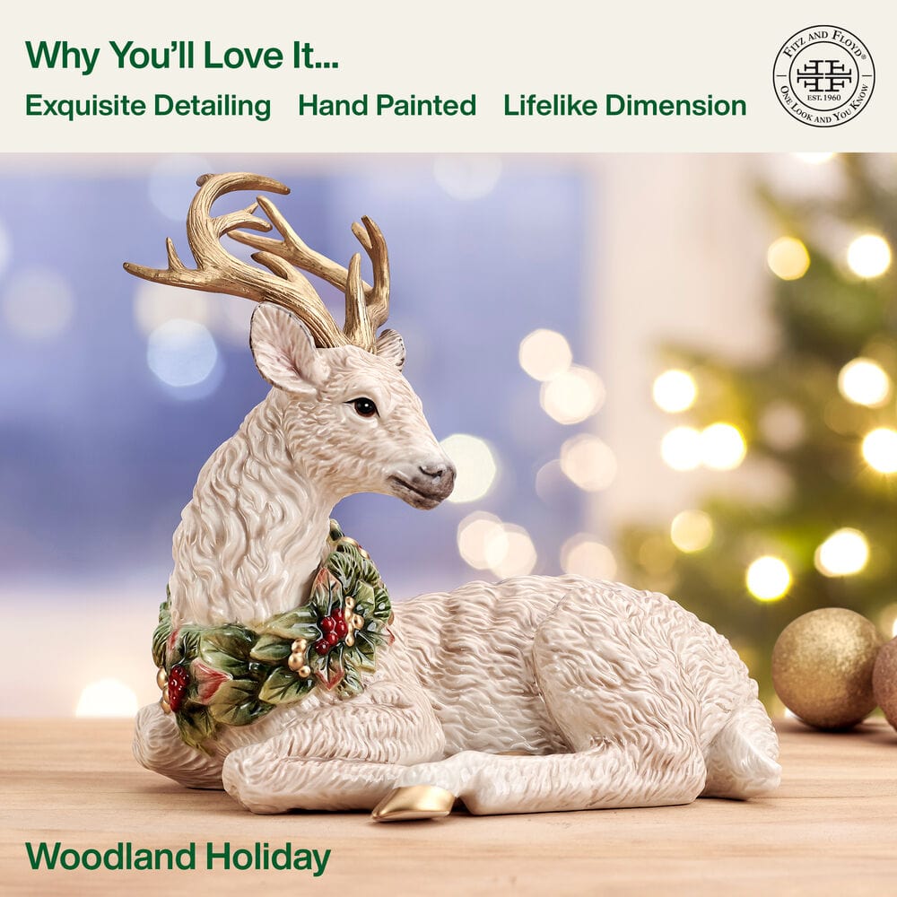 Woodland Holiday Resting Deer Figurine, 10.25IN