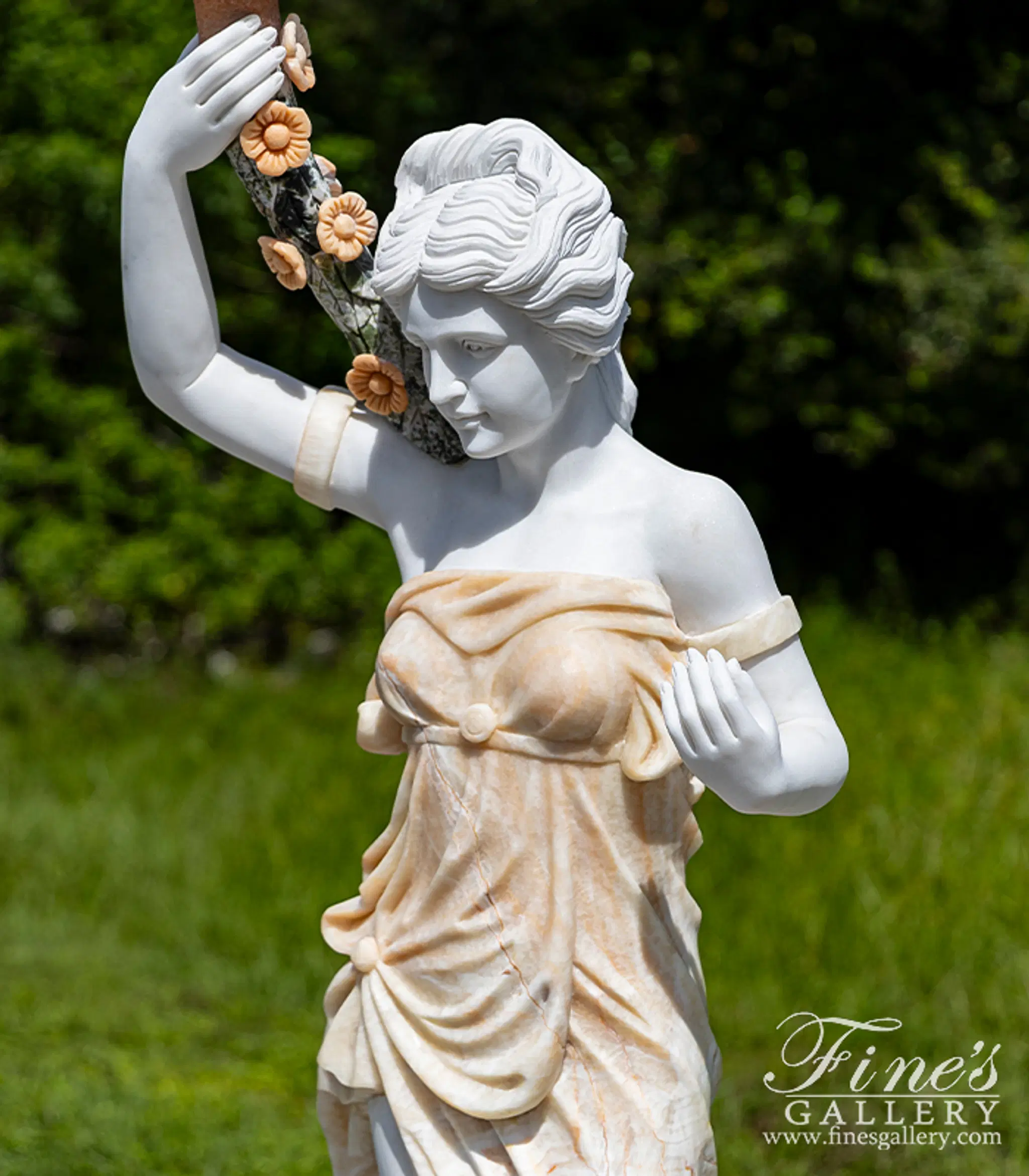 Figural Female Marble Lamp Post Pair | Marble Statues