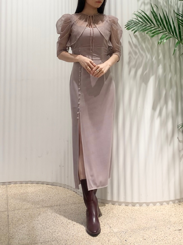 Fubail / レースボレロレイヤードタイトスリットワンピース