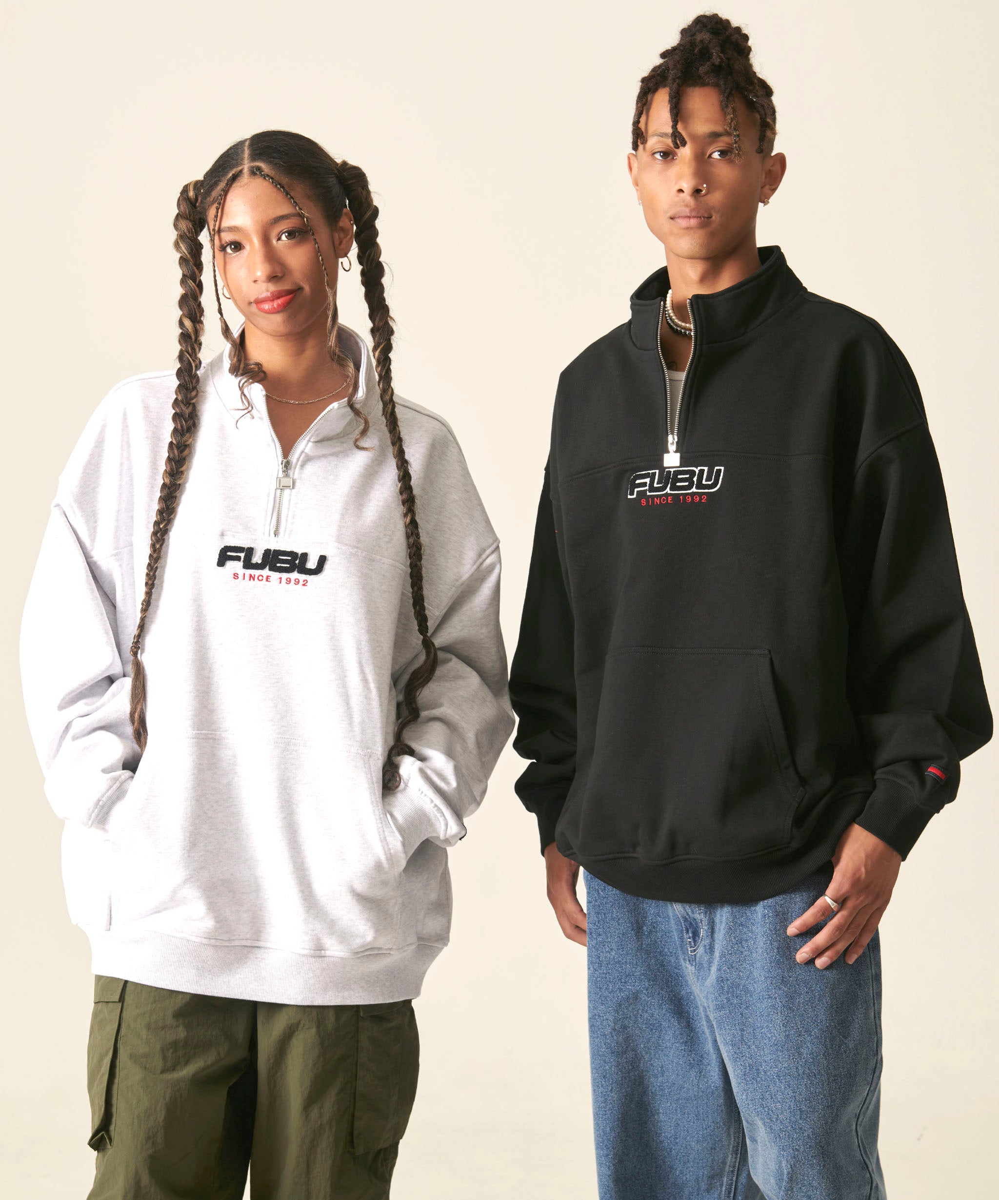 FUBU フブ トップス 裏毛 ハーフジップ スウェット。FUBUはアメリカの