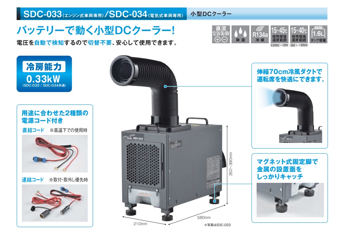 小型DCクーラー◇NAKATOMI製◇SDC-033(エンジン式車両専用)/SDC-034