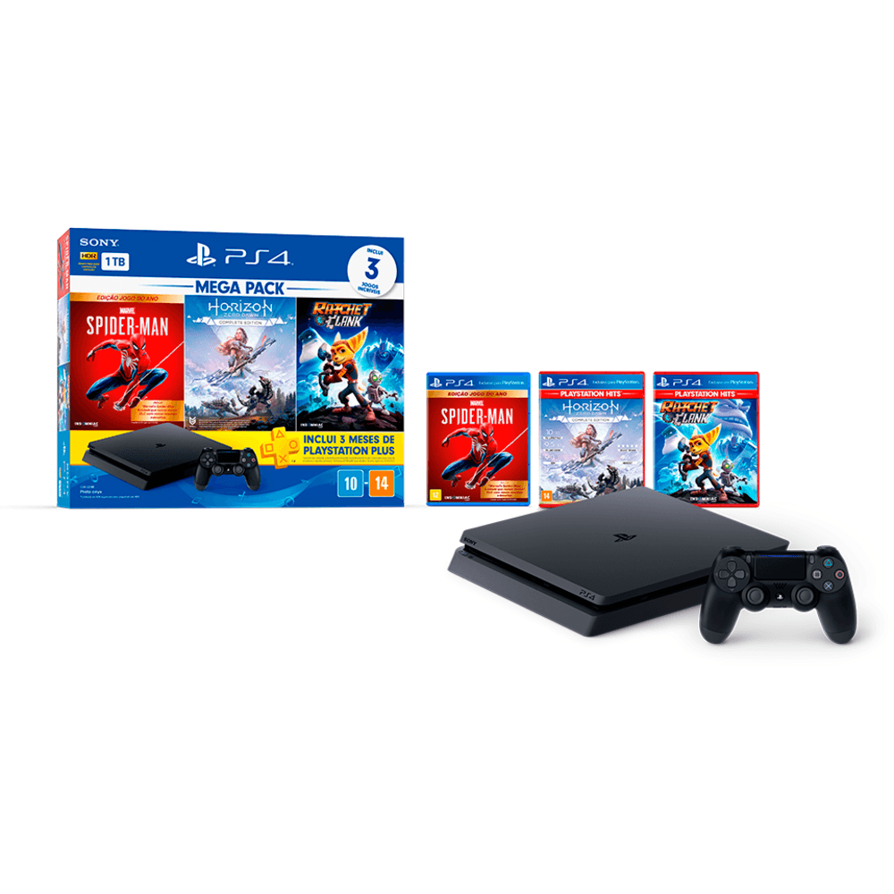 Console Sony Playstation 4 Slim Mega Pack 15, Com Controle Sem Fio