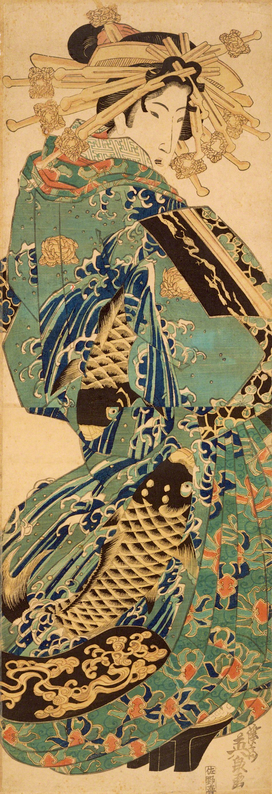 花魁道中─鯉の滝のぼり打掛 | 溪斎英泉 | 収蔵品詳細 | 作品を知る