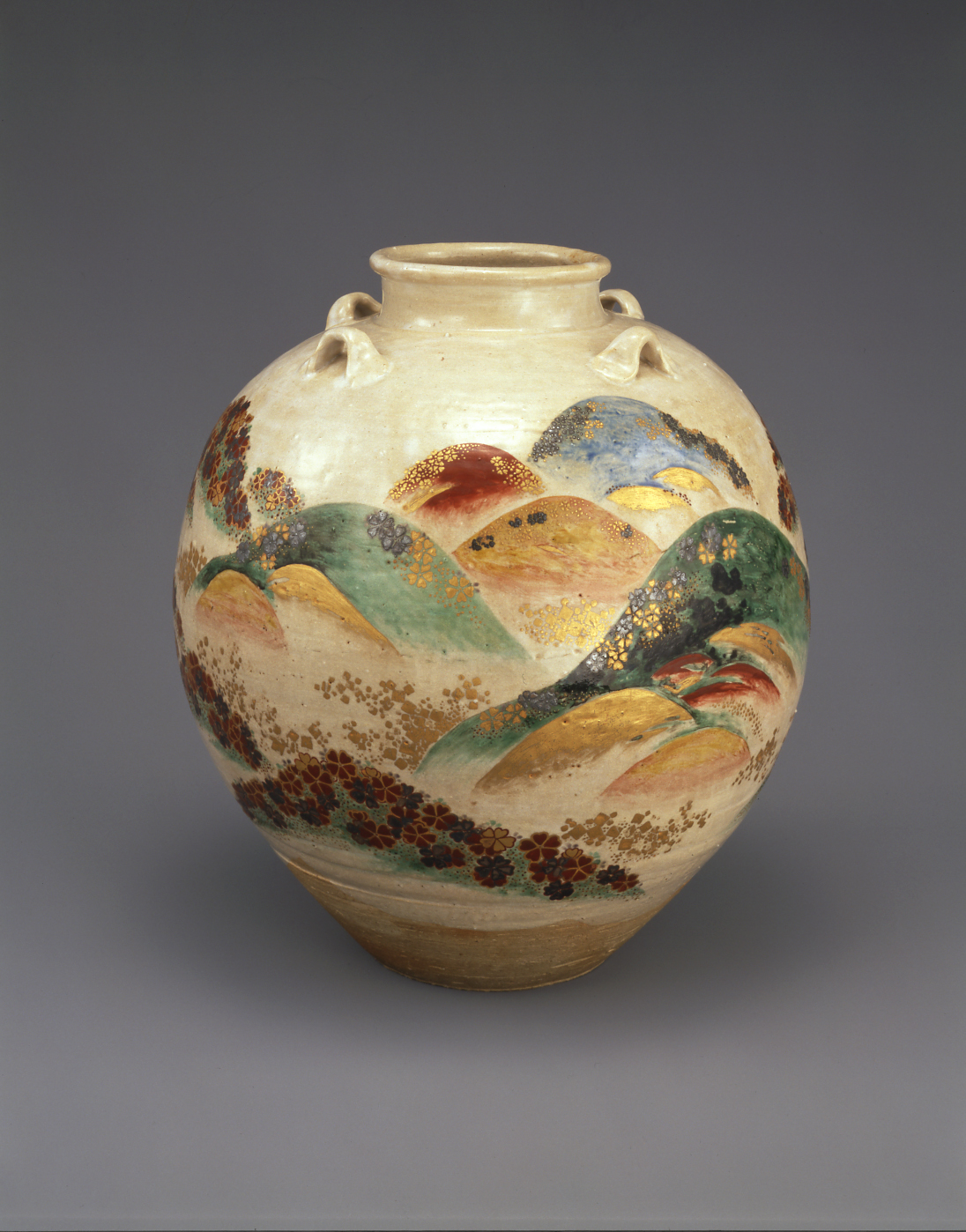 色絵吉野山図茶壺（重要文化財） | 福岡市美術館