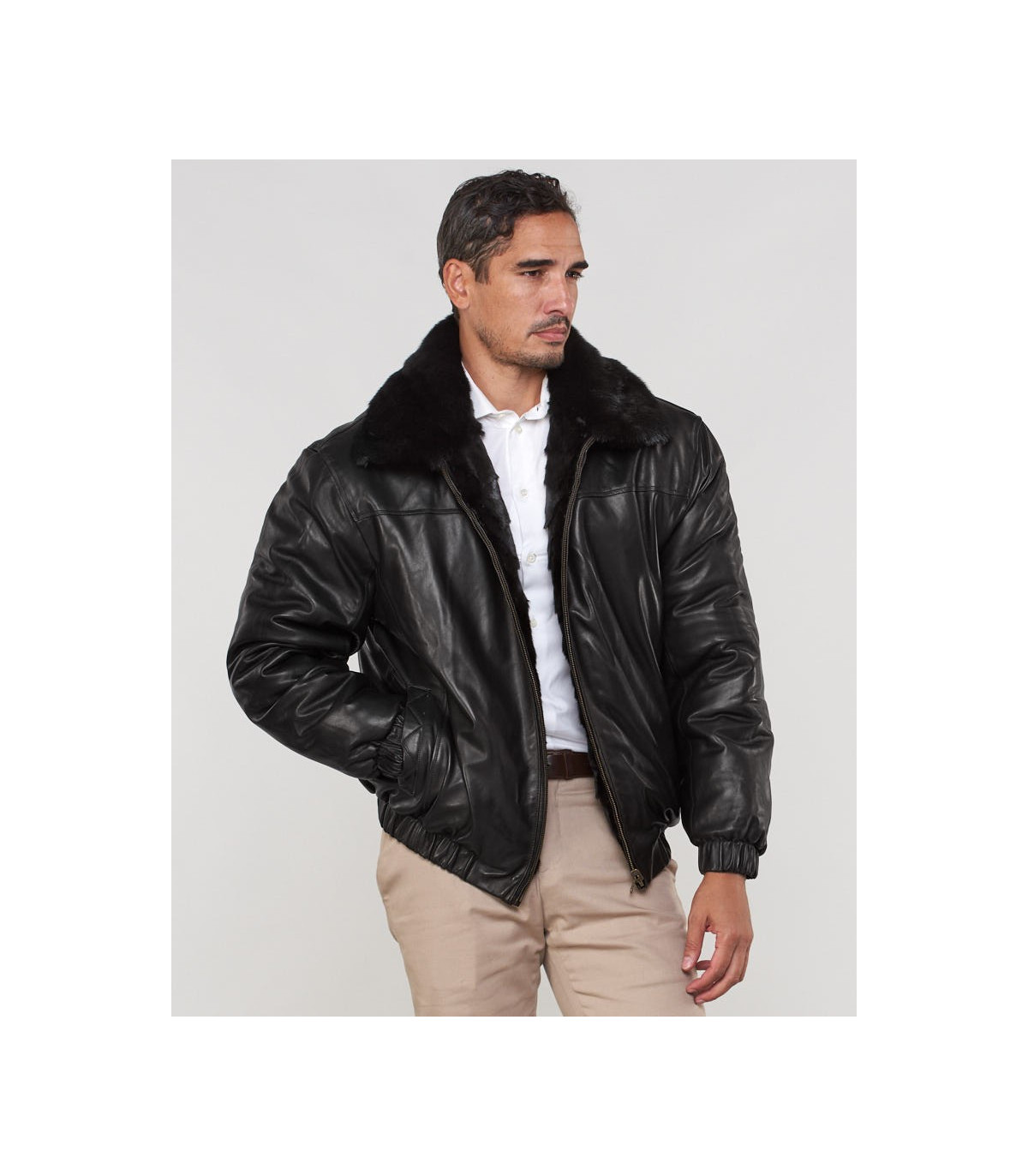 Joey Mink Fur Men's Black Bomber Jacket Reversible to Leather