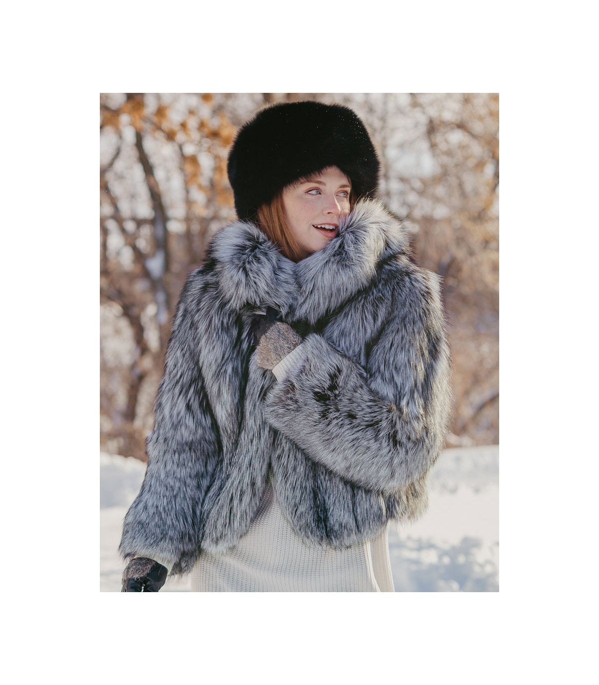 Veste Boléro en Fourrure de Renard Argenté Annabella pour Femmes