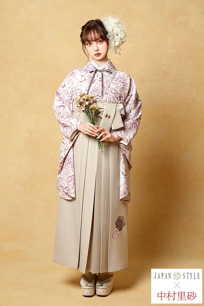 JAPAN STYLE×中村里砂ブランド袴ネットレンタル ダスティーピンク/白