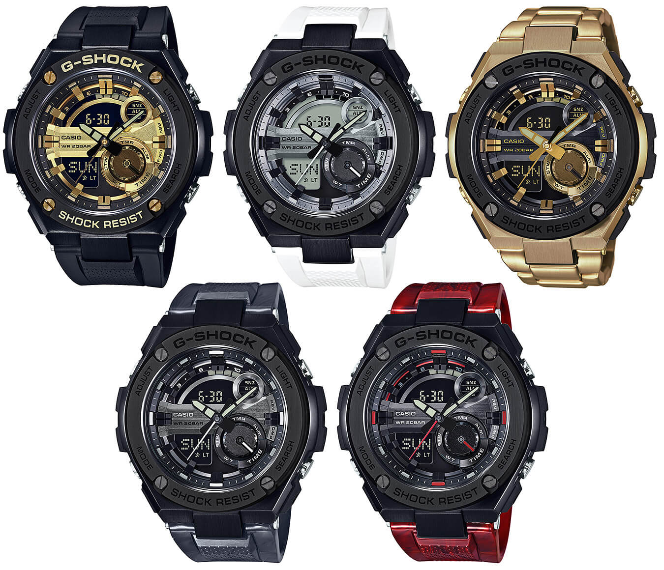 New G-Shock G-STEEL GST-210 Watches: Black & Gold, Black & White