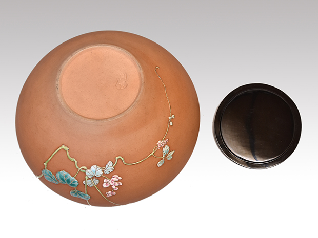 真葛窯 二代 宮川香山(作) 水指 素肌色絵 葛の画 共箱 誂え塗蓋 | 古