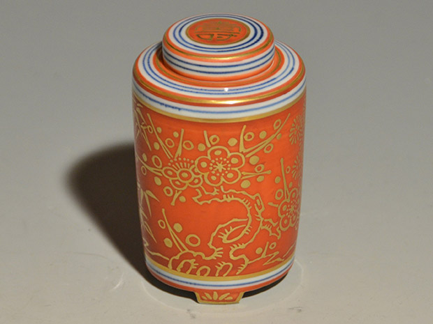 金襴手松竹梅絵 筒形茶器 茶壷 五代 三浦竹泉(作) 共箱 | 古美術ささき