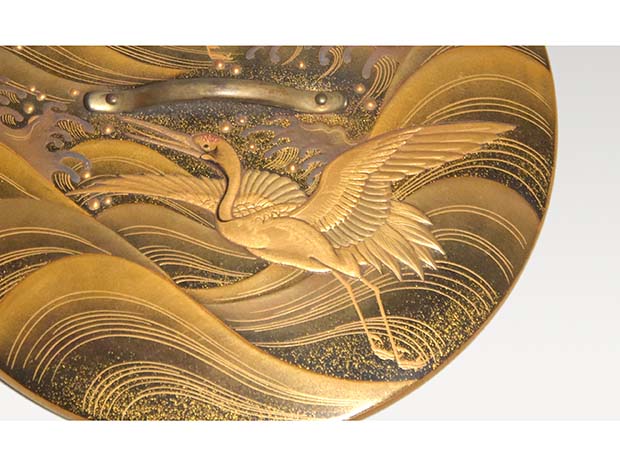 燗鍋 銚子 竹垣文に銀象嵌手付 鶴に波頭蒔絵蓋付 江戸時代 | 古美術ささき