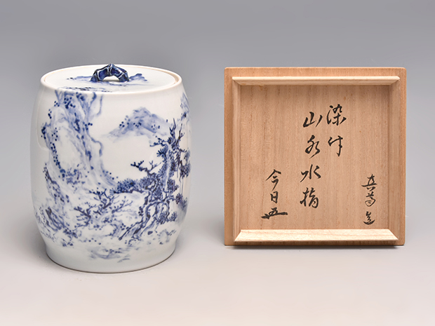 真葛 宮川香斎(作) 染付 山水画水指 共箱 鵬雲斎箱書 | 古美術ささき