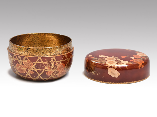 桜吹き寄せ籠 研出し蒔絵 平棗 豊平翠香(作) 共箱 二重箱 | 古美術ささき