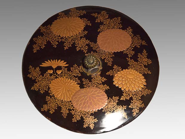 銚子 燗鍋 竹地紋 菊蒔絵蓋 松竹梅銀象嵌入弦 江戸中期頃 | 古美術ささき