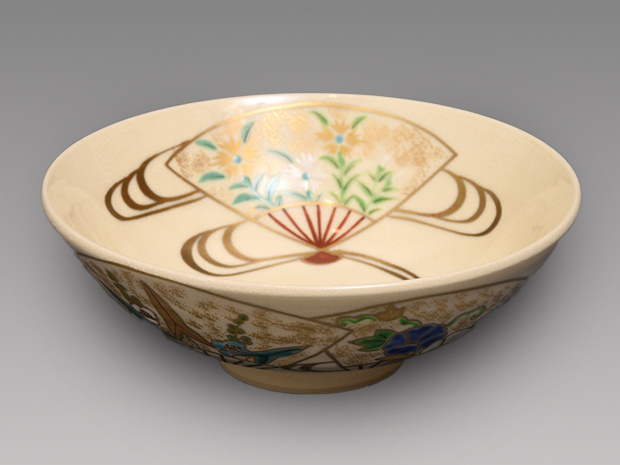 平安桐鳳（造）仁清写 扇面流文 平茶碗 共箱 | 古美術ささき