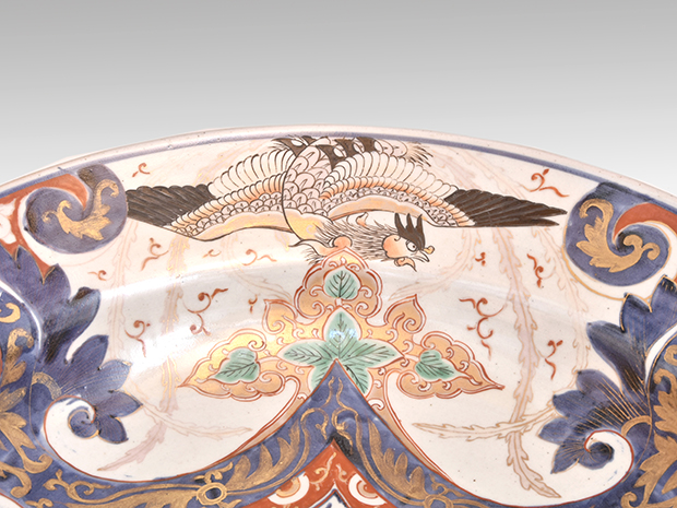 古伊万里 金彩色絵桐に鳳凰図花文大皿 径一尺八寸オーバー 江戸時代