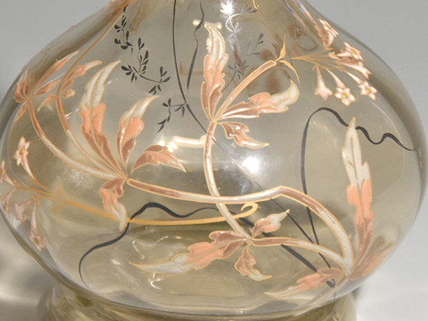 Emile Galle ガレ エナメル彩 ガラス 草花文 デキャンタ 1800年代後半