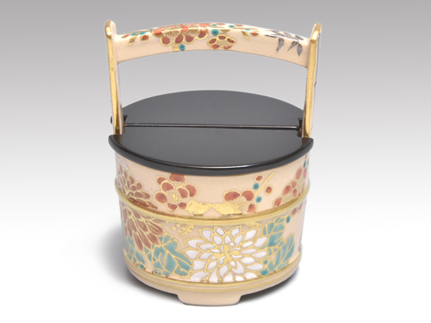 仁清写 金銀色絵四君子文 手桶茶器 井口海仙好、在判箱書 寿宝(作) 共