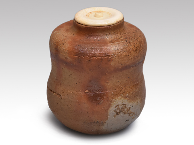 備前焼茶入 長十郎、木村友敬(作) 共箱 象牙蓋 仕服(荒磯金襴) | 古