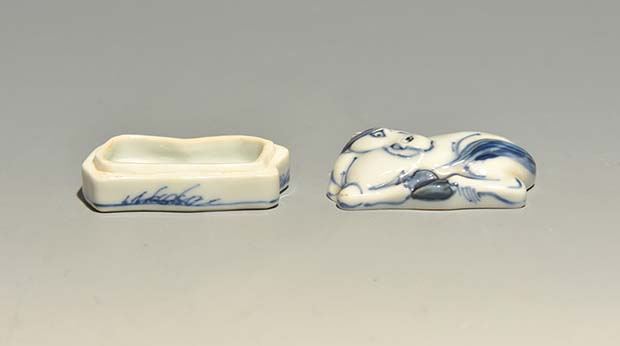 二代三浦竹泉（造）青華馬香合 共箱 茶道具 現代工芸 香道具 京焼 美品