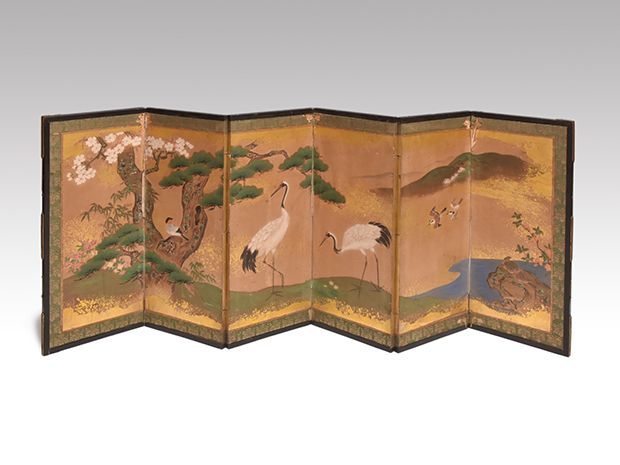 雛屏風 松竹梅に花鳥画 江戸中期 六曲一双 | 古美術ささき