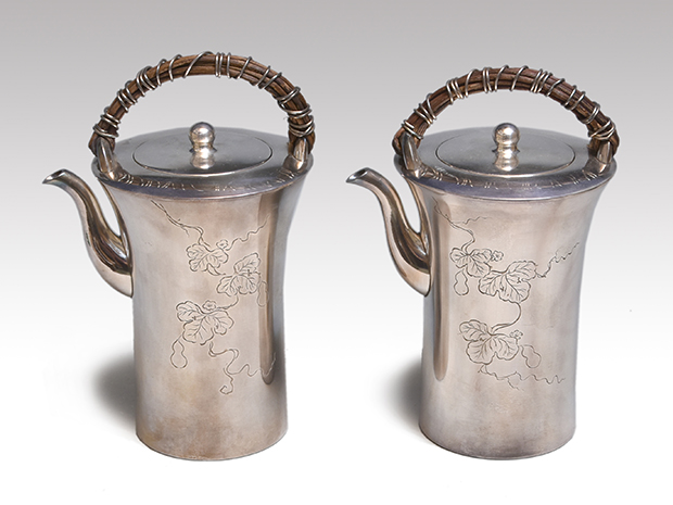 不昧公好 南鐐（銀製） 酒器 一対(2点) 夕顔彫金入り 九代 中川浄益