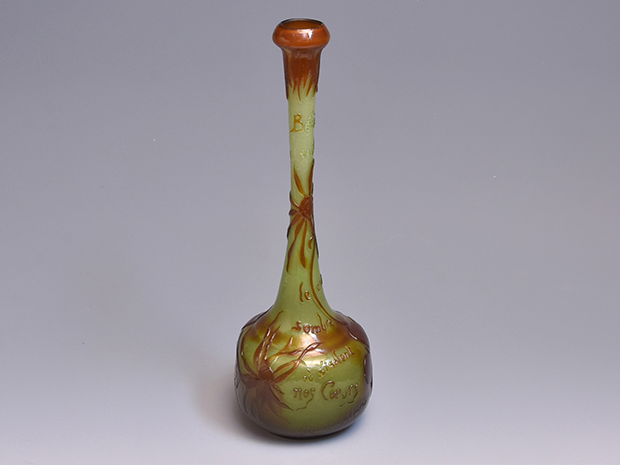 Emile Galle ガレ ファイヤーポリッシュ 詩入り 花文 つる首 フラワー