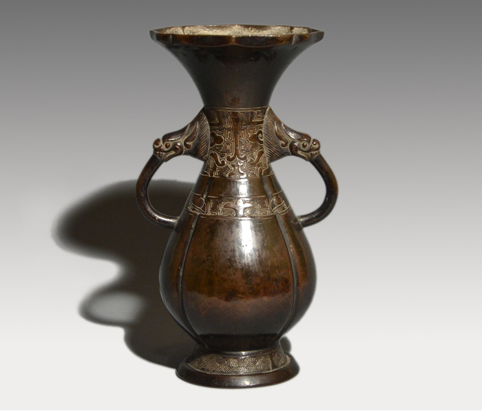 唐物 時代 唐銅(古銅) 龍耳花入 饕餮文入り | 古美術ささき