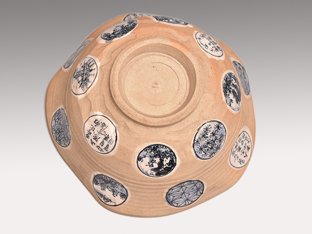 染付丸文楼閣山水図菓子器 小堀遠州流 十五代 小堀宗通箱書 | 古美術ささき