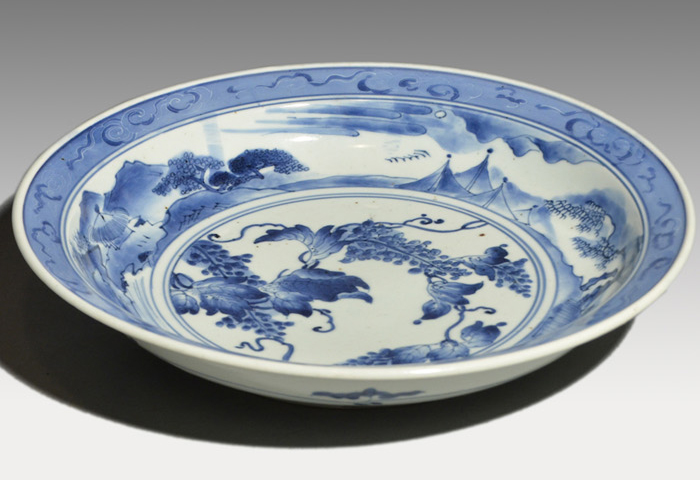 古伊万里(藍九谷様式)染付藤文大皿 江戸時代中期頃 美品 | 古美術ささき