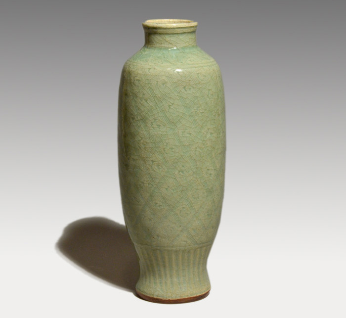 七官青磁 雲鶴文花生 中国 明時代 高さ26cm | 古美術ささき