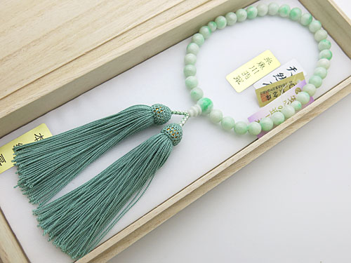 女性用数珠 最高級 糸魚川翡翠8mm玉 共仕立て 青磁房 鑑別書付 【限定