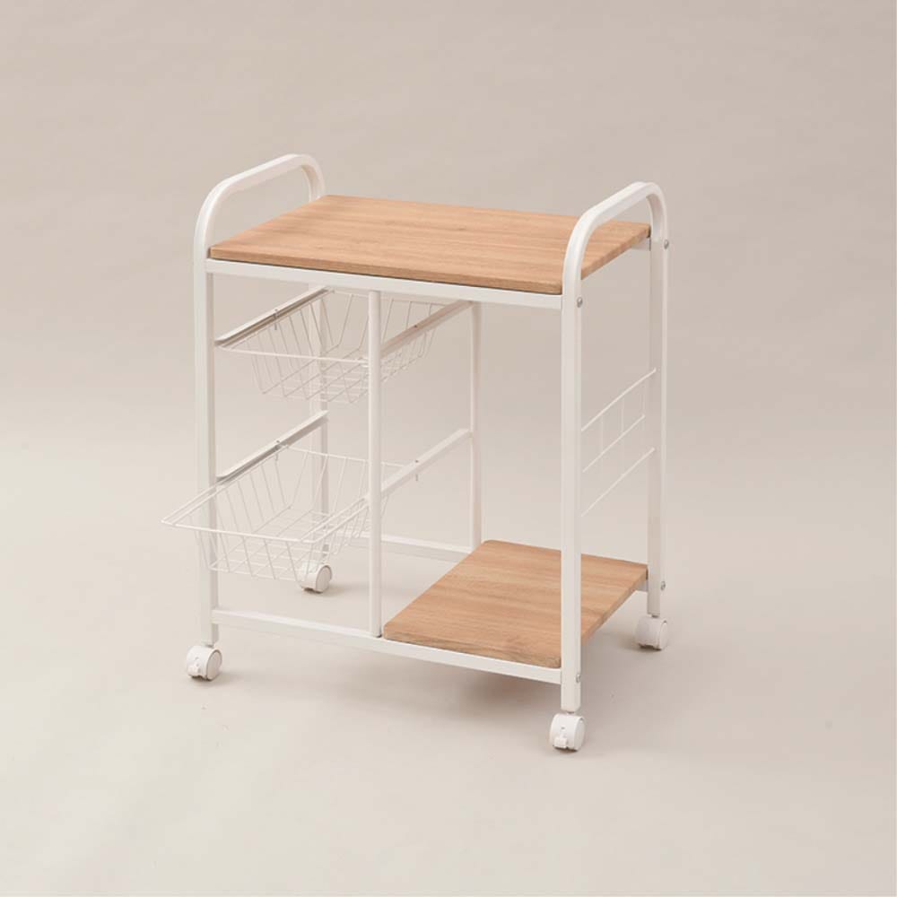 LIFELEX 2段キッチンワゴン ナチュラル／ホワイト カゴ付: 家具