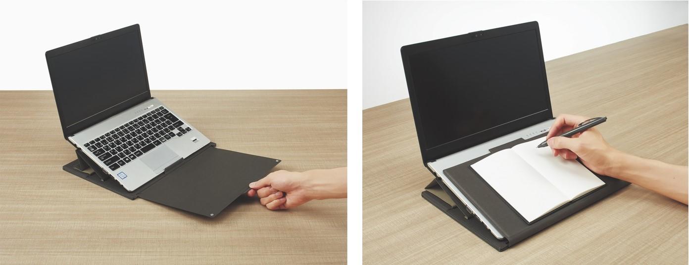 ノート筆記台付きのPCスタンドとスマホスタンドにもなるPC