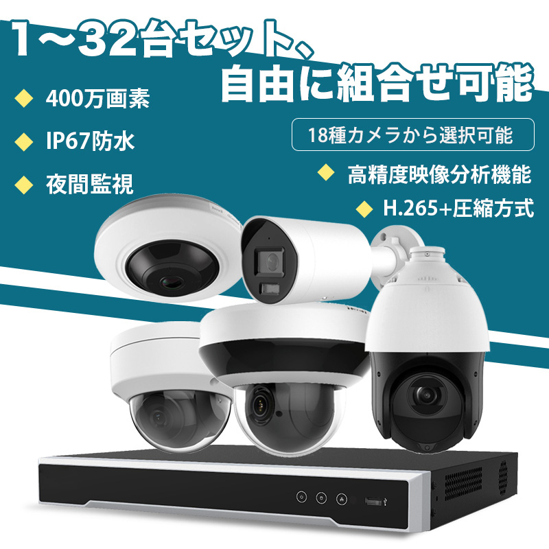 2/400万画素 録画機 監視カメラ 最大32台の映像を監視/録画 最大10TB