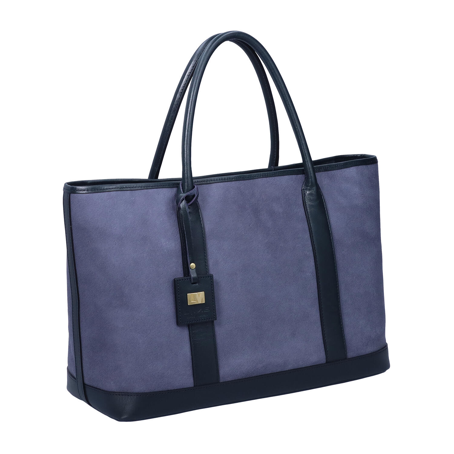 B5 デニム調レザー 牛革 ファスナー付き トートバッグ | エールック