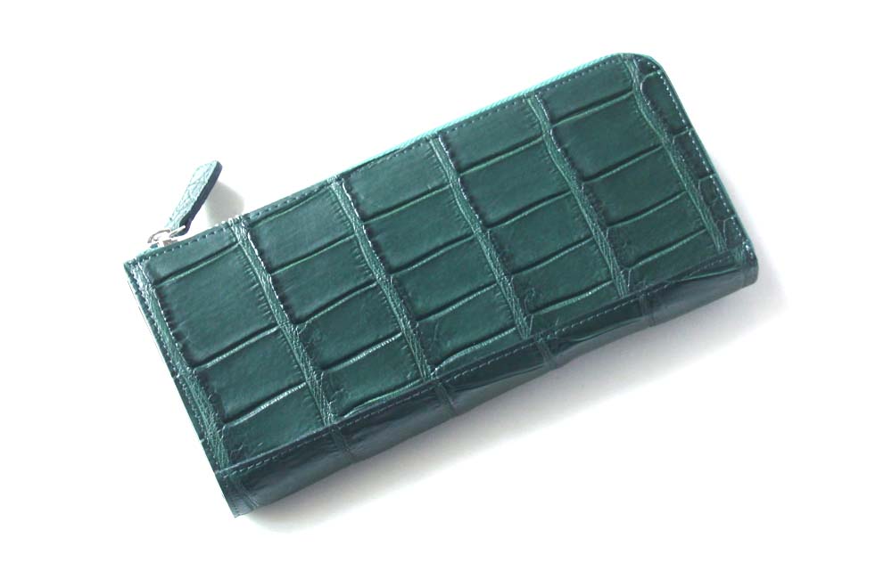 ナイルクロコダイル革 L字ファスナー 長財布 切り目仕上げ | 手染め