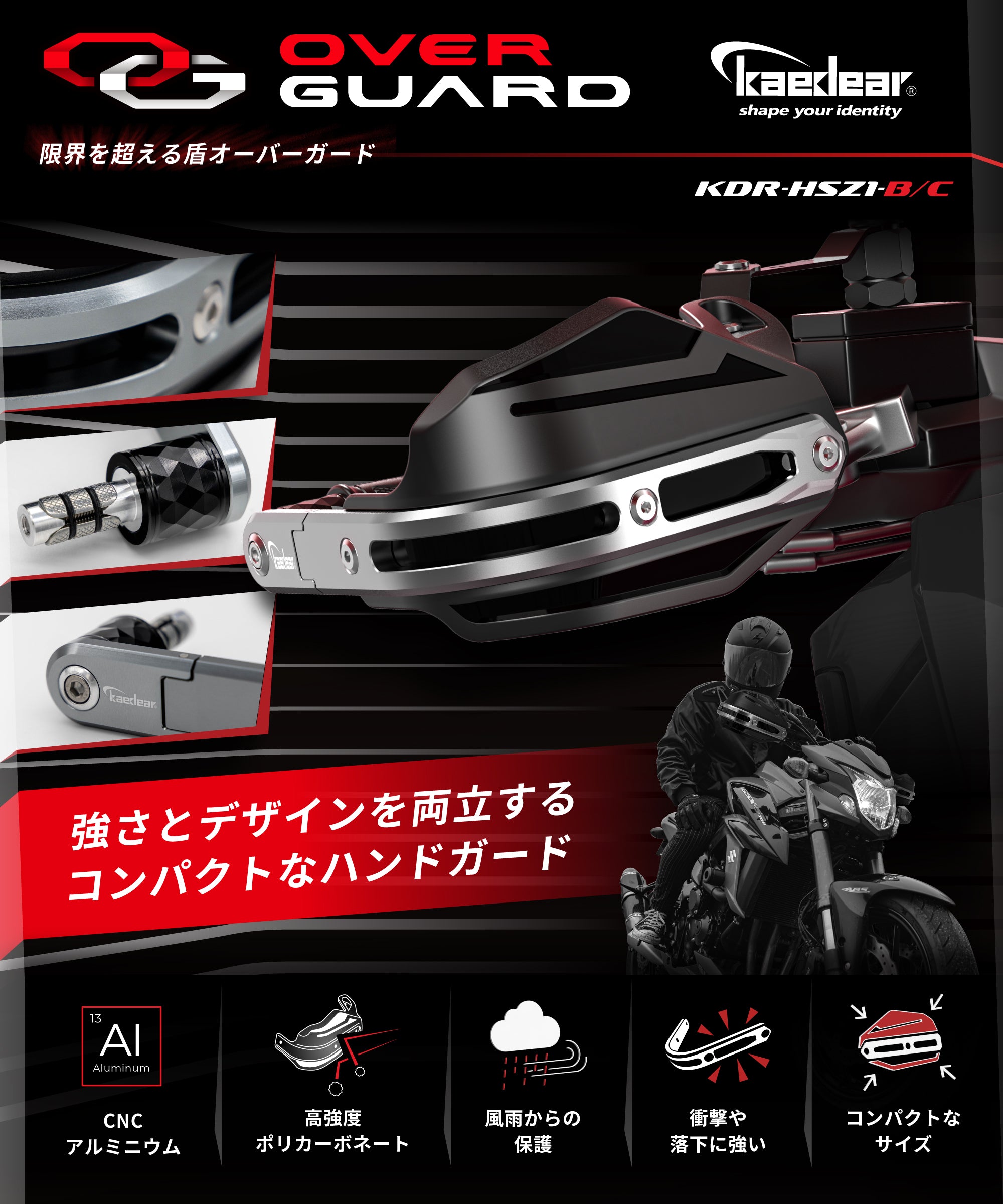 カエディア オーバーガード HSZ1-B】CNCアルミ×PC素材の高強度ハンド