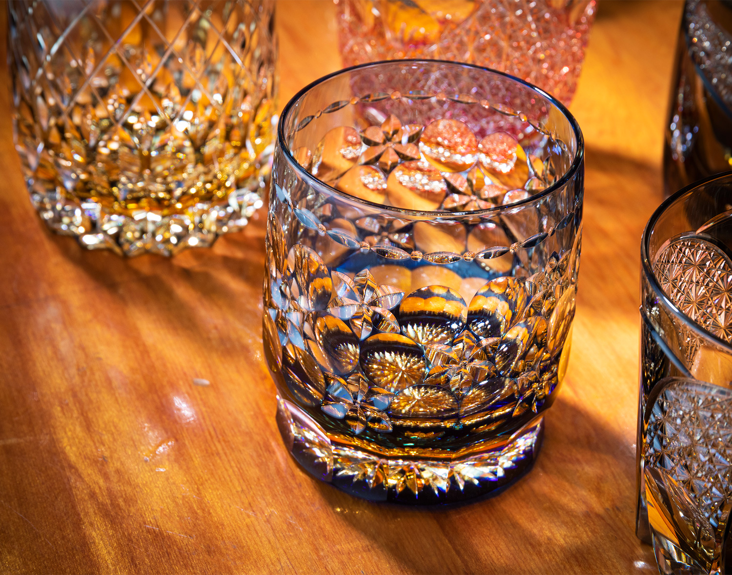 直営店限定 江戸切子 伝統工芸士・篠崎英明作 重ね色目ロックグラス