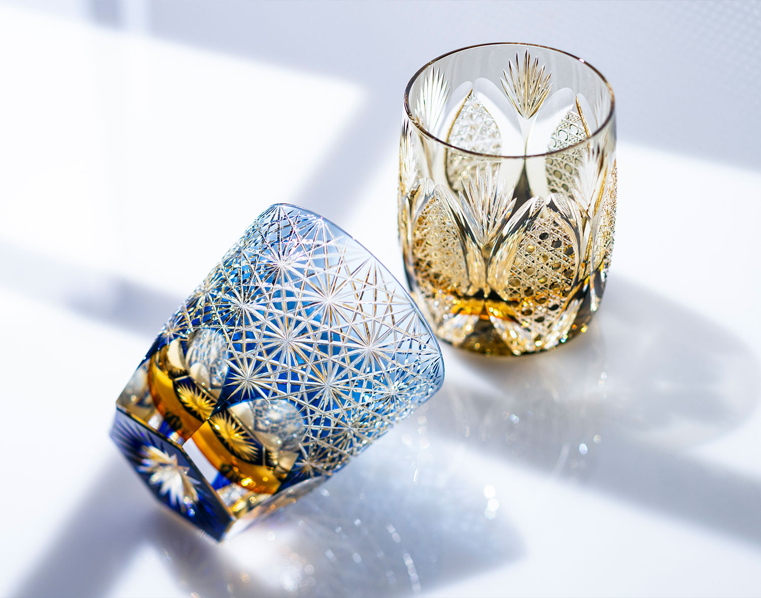 直営店限定 江戸切子 伝統工芸士・鍋谷淳一 作 重ね色目ロックグラス