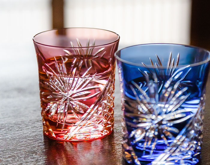 江戸切子 ペアロックグラス＜江戸菊＞ | カガミクリスタル