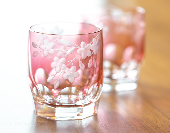 ペアロックグラス＜桜＞ | カガミクリスタル