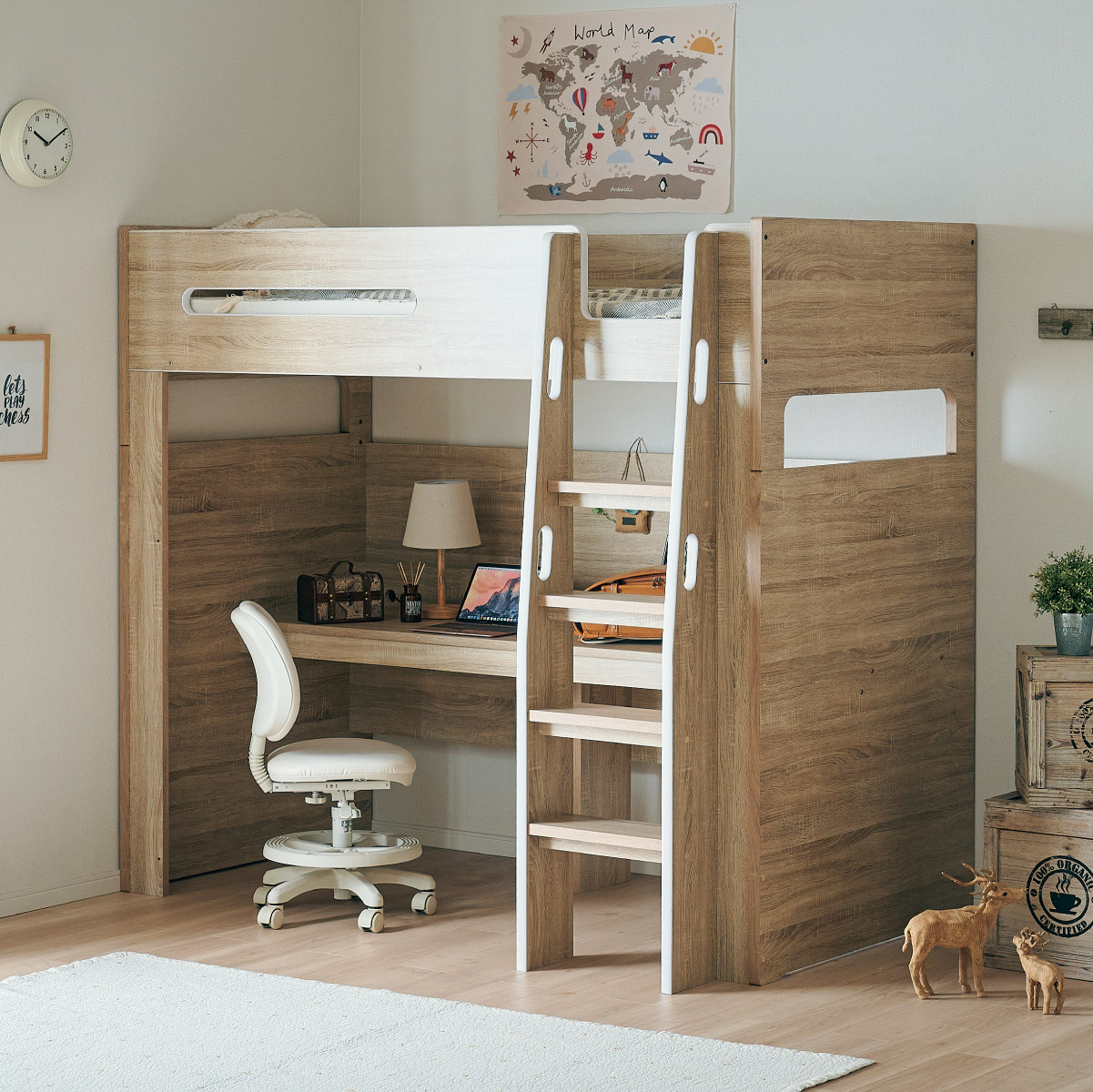 ロフトベッド デスク付き システムベッド Britt(ブリット) 3色対応