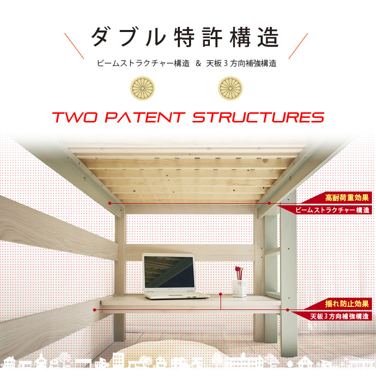 宮付き ロフトベッド eeny(イーニー) Low shelf+shelf H135cm 4色対応