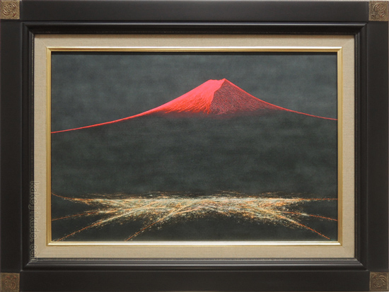 絵画 油絵 渡辺ムサシ 【赤富士】（P6号） 送料無料 【肉筆】【油絵