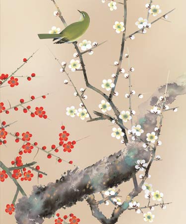 掛け軸 深谷 梅に鶯 絹本 希少 軸装 茶道具 掛軸 美品 です。 掛け軸