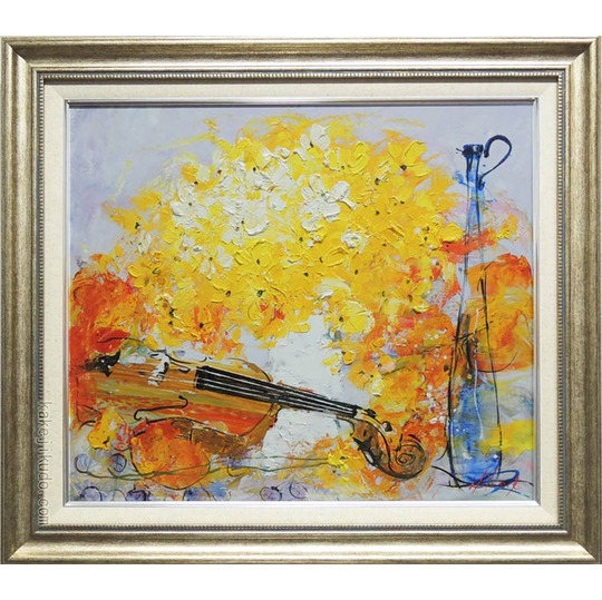 絵画 油絵 花とバイオリン (池田秀郎) 送料無料 【肉筆】【油絵】【花