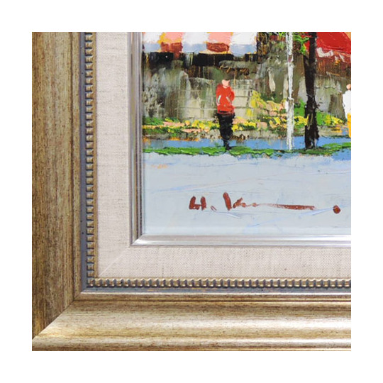 絵画 油絵 並木路のある街（フランス・ラマルク） （黒沢久） 送料無料